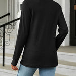 Solid Color V-Neck Button Loose Long Sleeve T-Shirt Top