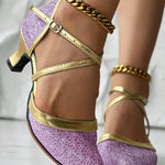 Glitter Cross Strap Buckled Latin Dance Pumps