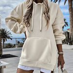 Long Sleeve Kangaroo Pocket Design Zipper Side Pullover Sweatshirt Casual Faux Two Piece Side Slit Longline Drawstring Hoodie Top