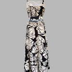 Floral Print Adjustable Straps Cutout Waist Shirred Backless Maxi Dress Casual Elastic Back Waist Ruffle Hem Vacation Dress