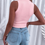Women's Rhinestone Ribbed Tank Top Casual Crystal Trim Sleeveless Tee Slim Fit Knit Top