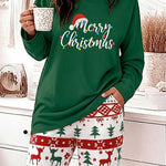 Women's Two Piece Pajamas Set Slogan Print Top and Christmas Print Pants Casual Lounge Set