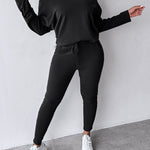 2 Pieces Outfit Long Sleeve Skew Neck Pullover Top and Drawstring Elastic Waist Slim Fit Pants Set