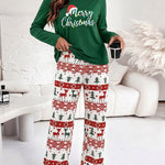 Women's Two Piece Pajamas Set Slogan Print Top and Christmas Print Pants Casual Lounge Set