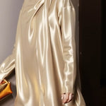 Long Sleeves Loose Shiny Solid Color High Neck Mini Dresses