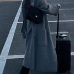Long Sleeves Loose Pockets Solid Color Tied Waist Notched Collar Cardigan Coats