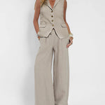 Nadorine Chic Two Pieves Suits Lapel Sleeveless Vest and Wide Leg Pants Sets