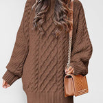 Nadorine Women's Crewneck Long Sleeve Loose Oversized Cable Knit Chunky Pullover Short Sweater Dresses