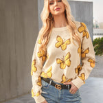 Nadorine Butterfly Print Crew Neck Oversized Knit Sweater