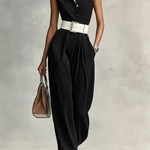 Women's Minimalist Lapel Sleeveless Jumpsuit With Belt