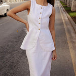 Solid Color Two Piece Outfits Sleeveless Tank Top Loose Fit Casual High Waist Skirts Suit