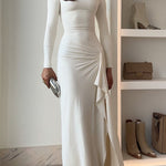 Long Sleeves Draped Slit Maxi Party Dress(7 Colors Available!)