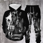 KZZ Men's Halloween Skull Print Hoodie and Pants Set