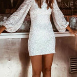 Margovil Lantern Sleeve Sequin Bodycon Club Dress