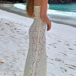 Margovil Strapless Lace Hollow Out Bodycon Maxi Dress