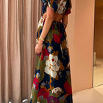 Margovil Puff Sleeve Cut Out Waist Floral Maxi Swing Dress