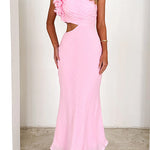 Margovil Frill One Shoulder Sleeveless Cut Out Maxi Dress
