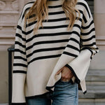 Margovil Striped Tuetleneck Side Split Pullover Sweater