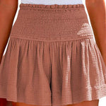 Margovil Elastic Smocked Waist Wide Leg Solid Shorts