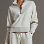 Retro Sporty Webbing Grey-white Half-zip Sweatshirt And Wide-leg Pants Set