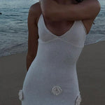 Margovil Open Back Flowers Applique Knitting Maxi Vacation Dress