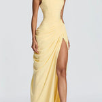 Strapless Tube Ruched Slit Maxi Dress