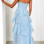 Margovil Strapless Empire Waist Ruffle Layered Maxi Dress