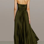 Strapless Twist Front Pleated Swing Maxi Dress