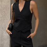 Nadorine Cotton Linen Vest Wide-leg Pants Two-piece Set Summer Slanted Buckle Design Suit