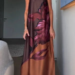 Drawing Inspiration Satin Floral Print Off Shoulder A-line Slit Maxi Dress