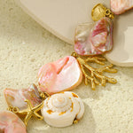 Beach Style Pink Shell Coral Stainless Steel Necklace