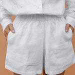 Elastic Waist Cotton Linen Wide Leg Shorts with Pocket