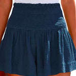 Elastic Smocked Waist Wide Leg Solid Shorts