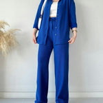 Simple Casual Two-Piece Set Lapel-Neck Shirt+Wide-leg Pants