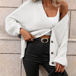 Nadorine Women's Button Down Horizontal-Ribbing Longline Cardigan