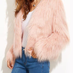 Faux Fur Coat Long Sleeve V-Neck Plush Warm Jacket Coat