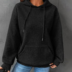 Nadorine Casual Long Sleeve Waffle Hoodie Drawstring Pullover Sweatshirts Crop Top with Pockets