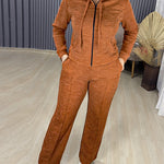 2 Pieces Outfit Long Sleeve Zip Up Drawstring Hoodie Coat and Casual Elastic Waist Seam Front Straight Leg Pants Set