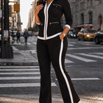 Women's 2 Piece Set Two-Way Zipper Front Stand Collar Top and High Waist Straight Leg Pants Casual Tracksuit