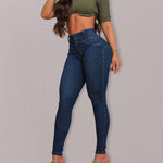 Front Button Zipper Fly High Waist Butt Lifting Skinny Denim Jeans Casual Pants