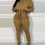 2 Pieces Outfit Drop Shoulder Kangaroo Pocket Stretchy Hem Crop Drawstring Hoodie Sweatshirt And Drawstring Elastic Waist Jogger Sweatpants Casual Tracksuit