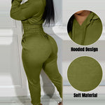 2 Pieces Outfit Drop Shoulder Kangaroo Pocket Stretchy Hem Crop Drawstring Hoodie Sweatshirt And Drawstring Elastic Waist Jogger Sweatpants Casual Tracksuit