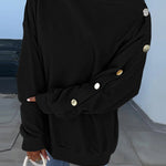 Skew Neck Buttoned Sweatshirt Casual Long Sleeve Pullover Tops Outfits