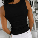 Women's Ribbed Racerback Tank Top Colorful Rhinestone Embellished Crewneck Slim Fit Rib Knit Camisole