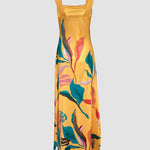 Plants Placement Print Square Neck Thick Strap Side Slit Maxi Dress Casual Vacation Dress with Pockets