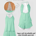 Crochet Lace Trim Backless Cami Top And Shorts Set Pajams Set Sleepwear