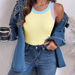 Women's Contrast Trim Ribbed Tank Top Slim Fit Sleeveless Round Neck Basic Camisole for Streetwear & Layering