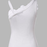 2 Pack Solid 3D Flower Tank Top Asymmetrical Neck Sleeveless Casual Ribbed Knit Camisole