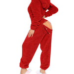 3D Ear Buttoned Flap Functional Fluffy Lounge Jumpsuit