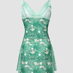 Graphic Print Lace Patch Bowknot Decor Sleep Dress